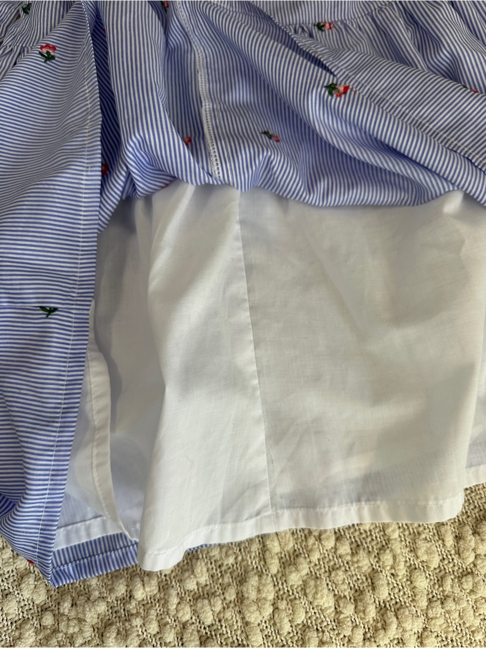 English Factory Floral Embroidered Blue Striped Ruffle Shirt Dress Small S - Picture 5 of 7